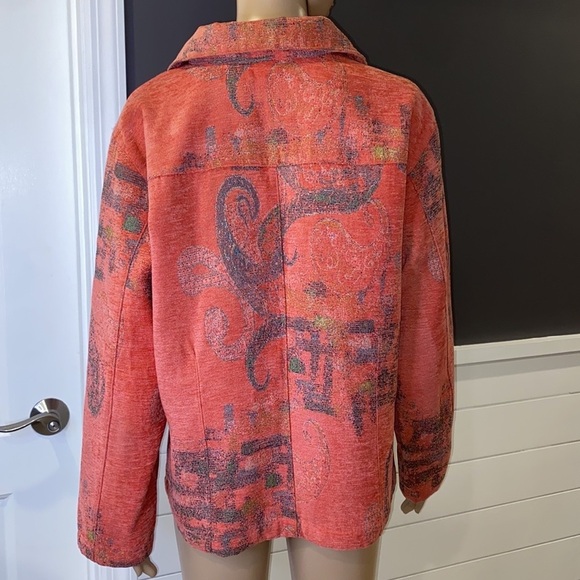 Chico's Coral Print Brushed Fabric Jacket Metal Buttons Sz 12 (Chico's 2) - Picture 5 of 5